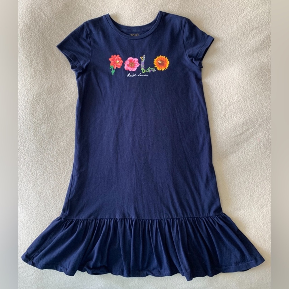 Polo Ralph Lauren Girls Navy Blue Floral T-Shirt Dress Size L/G 12-14